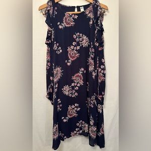Old Navy Navy Floral Cold Shoulder Long Sleeve Shift Dress Size Medium
